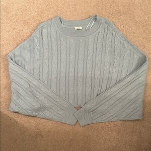 Garage Light Blue Cable-Knit Cropped Crew Sweater